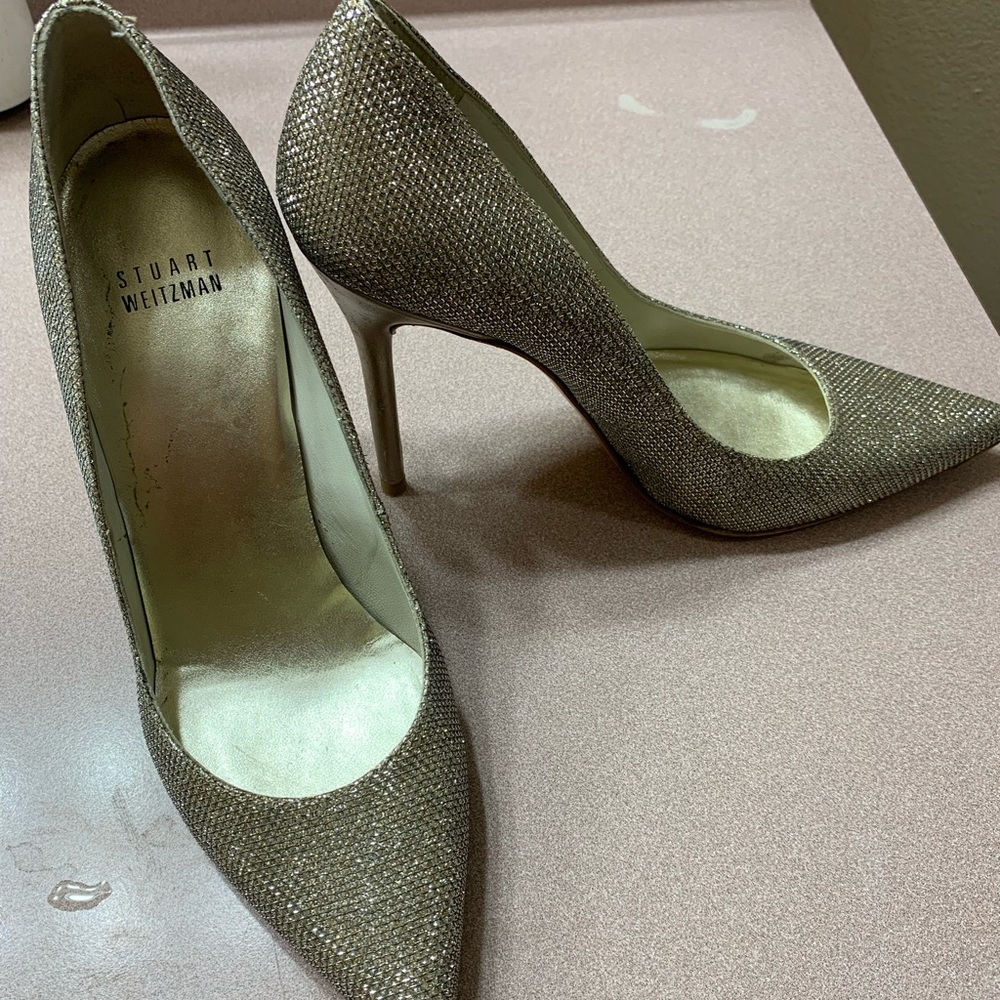 Stuart Weitzman metallic gold glitter point